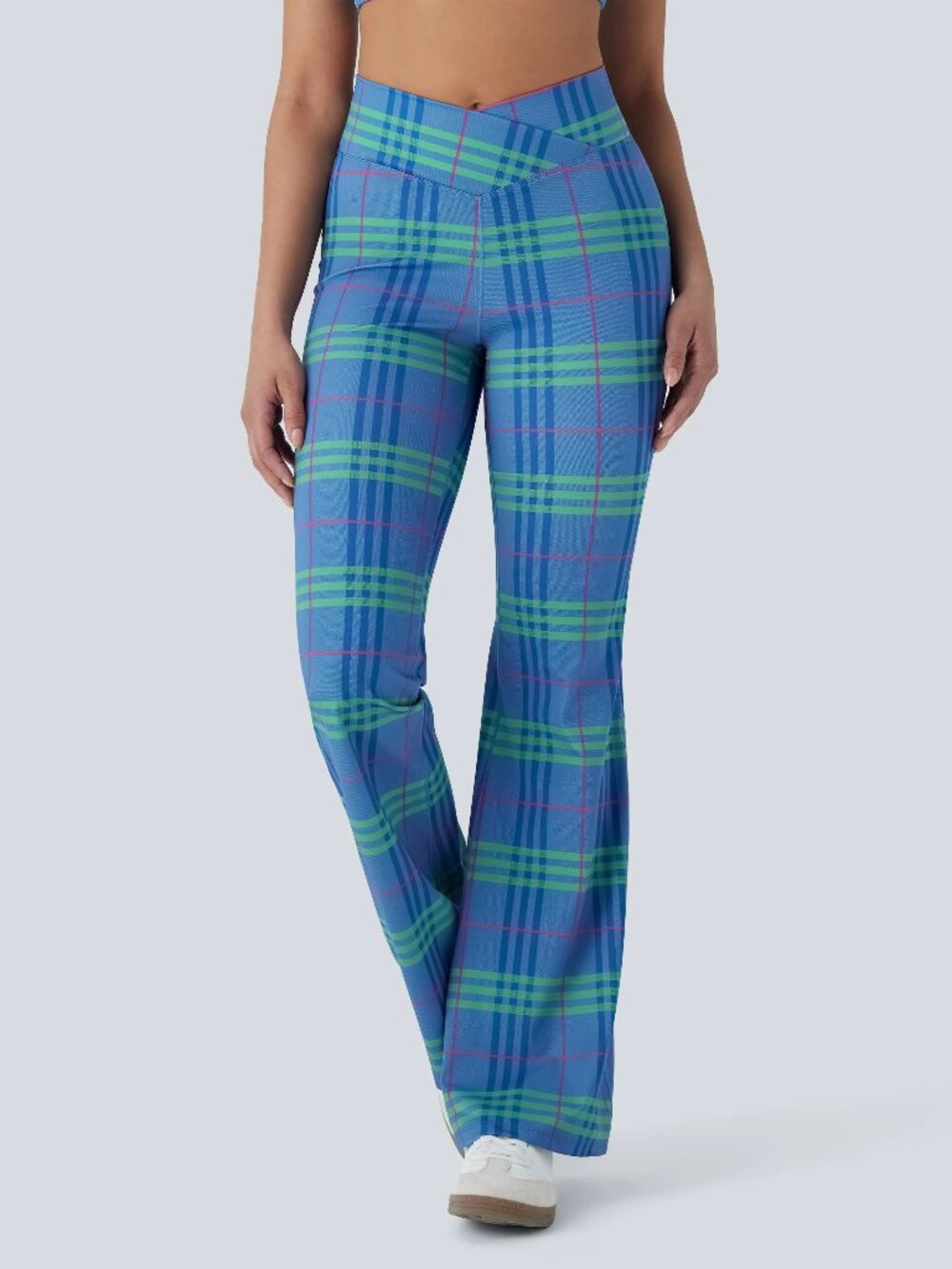 Halara LG Plaid Crossover High Waisted InstantCool Flare Leggings Pocket 50% off
